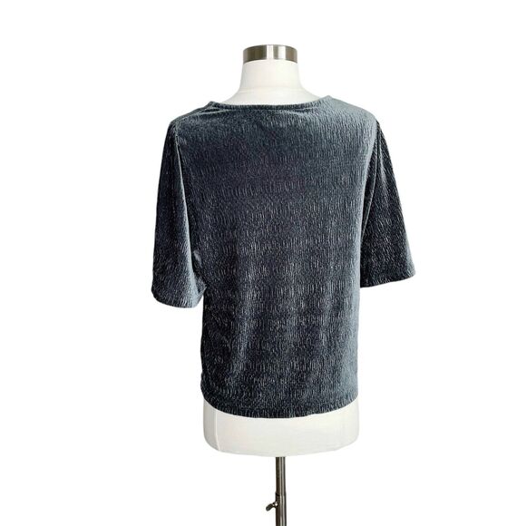 Madewell Texture & Thread Top M Green Crinkle Velvet Flutter Sleeve Blouse - Picture 3 of 5